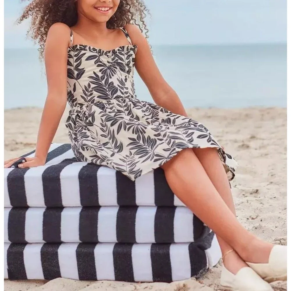Janie and Jack Girls 16 Palm Floral Sweetheart Sundress Black Tan Resort Smocked